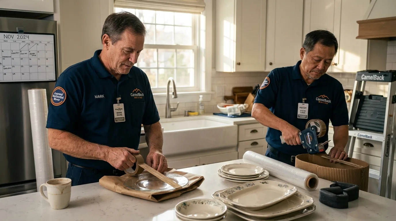 Professional crew packing kitchen dishware in Stacy, MN